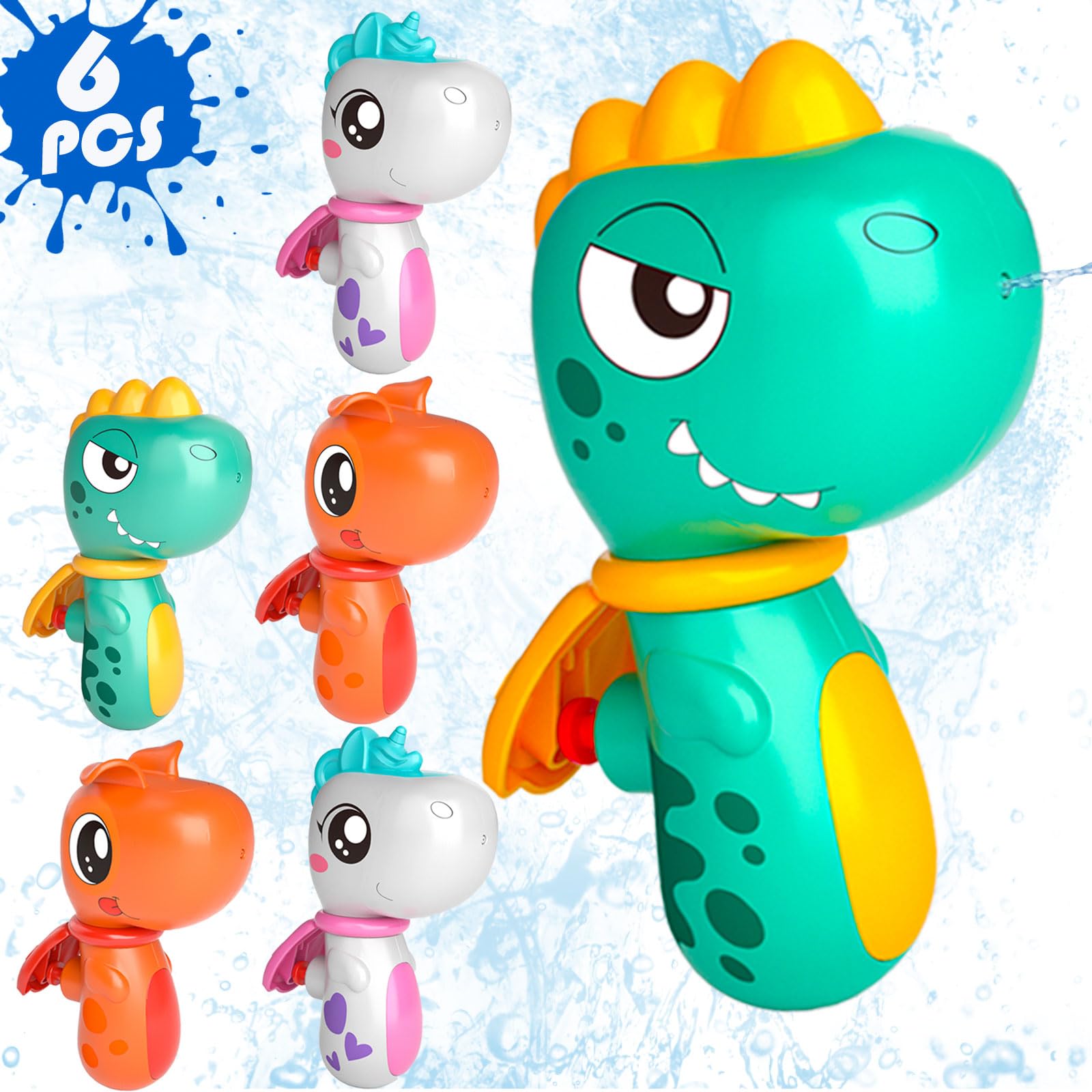 ZEBNYYA 6 Pack Animal Water Gun for Kids Mini Squirt Gun Water Blaster Soaker Toys Dinosaur Dog Unicorn Shape Small Water Pistol Gun for Summer Outdoor Pool/Beach/Yard/Party Play